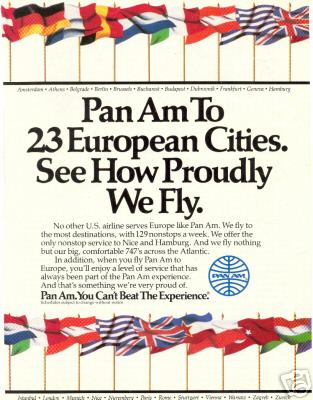 1986 An ad promoting Pan Am's service to Europe.